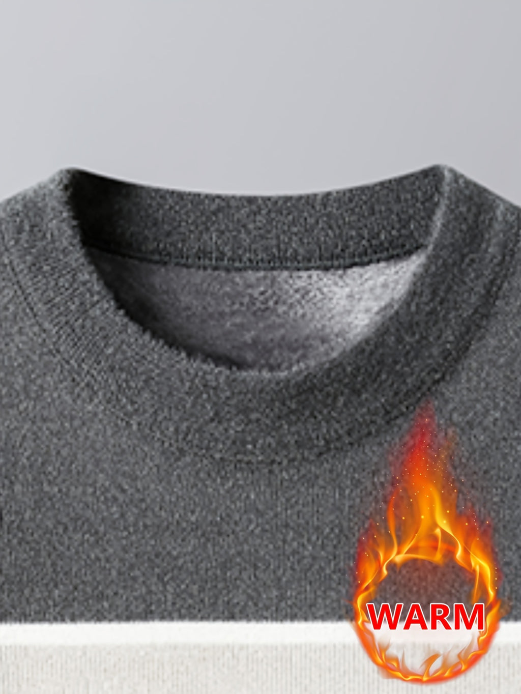 Minimalist Urban Fleece Round Neck Sweater Warm City Casual, Knit - Grey
