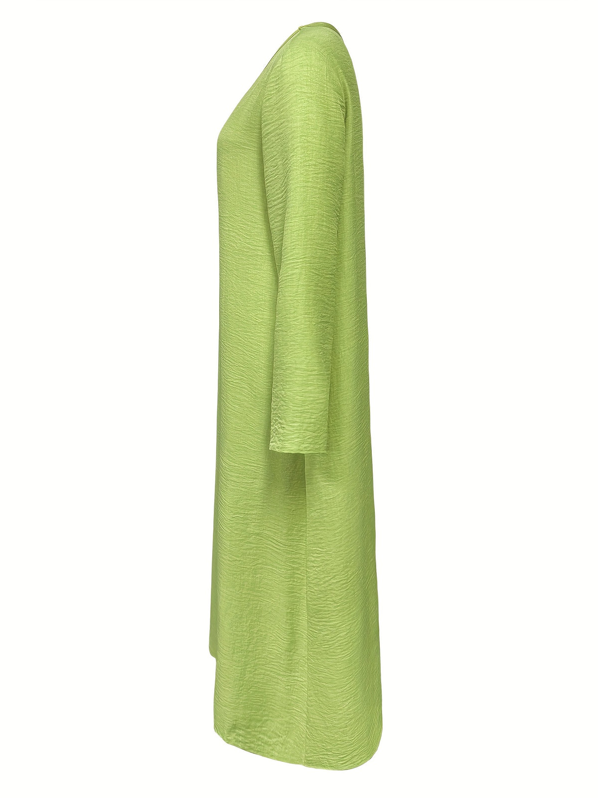Women's Casual V-Neck Long Sleeve Solid Color A-Line Loose Fit Maxi Dress - Green