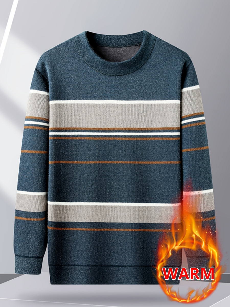 Minimalist Urban Fleece Round Neck Sweater Warm City Casual, Knit - Blue
