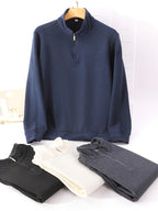 Men'S Half-Zip Stand Collar Knit Sweater, Semi-Open Zipper Placket Ribbed Hem, Business Casual Spring Autumn Regular Fit for Commute And Daily Wear - Navy Color