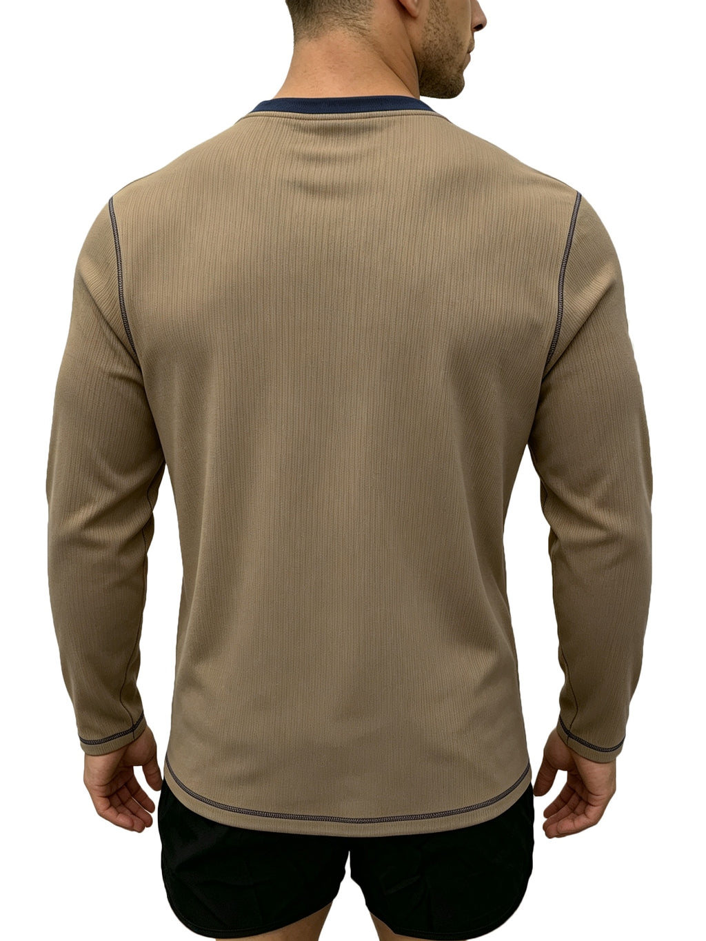 1pc Men'S Spring Summer Casual Henley Shirt, Long Sleeve T-Shirt, Retro Color-Block Trimmed Button-Front, American Easy Versatile Base Layer, Casual Commute Date Comfortable Top Single Pc - Khaki