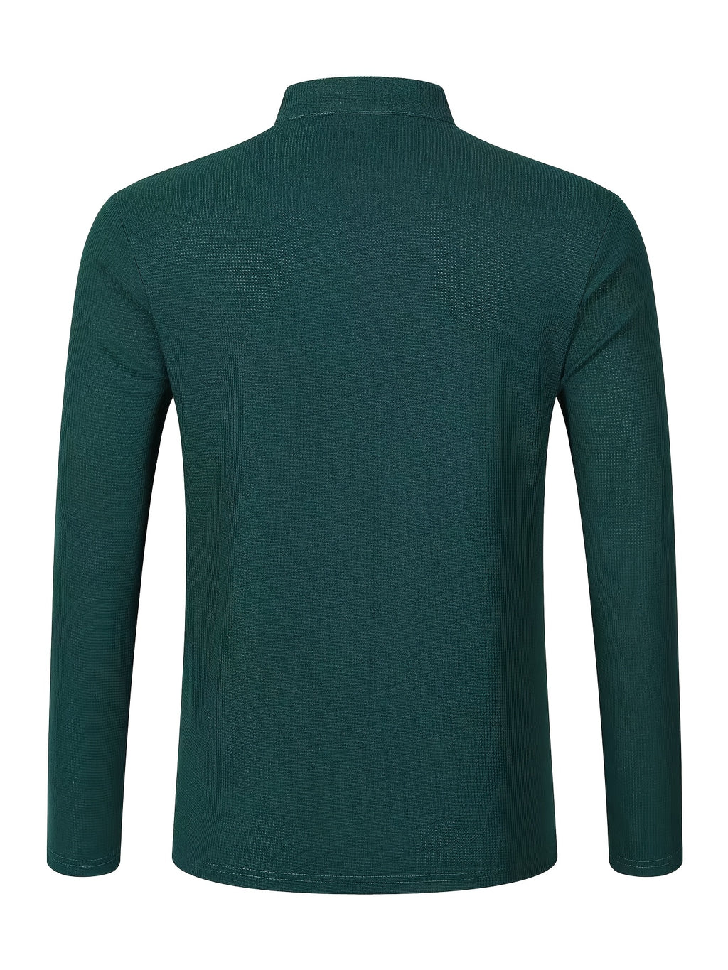 Maqiqi OBM Men's Fashion Waffle Knit Long Sleeve Henley Shirt, Stand Collar Button-Up Top with Chest Pocket and Positioned Printed LOGO, Casual Regular Fit Solid Color Spring/Autumn Daily Top - Dark Green