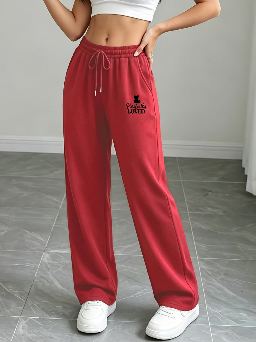 Women's Long Pants, Spring/Autumn Style, Fit Casual Sweatpants, Loose American-Style Straight-Leg Trousers for Women - Red