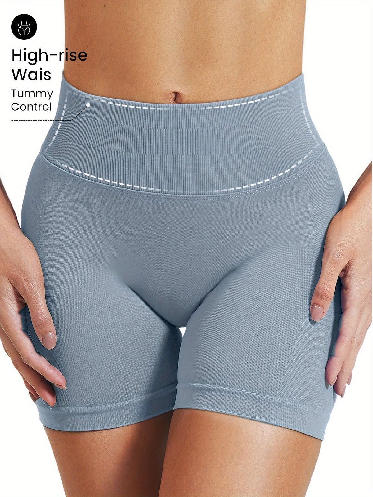 3pcs Set Women'S Spring Summer New Seamless High-Waist Shorts, Waist-Cinching Butt Lift, Suitable for And - Light blue+black+light gray