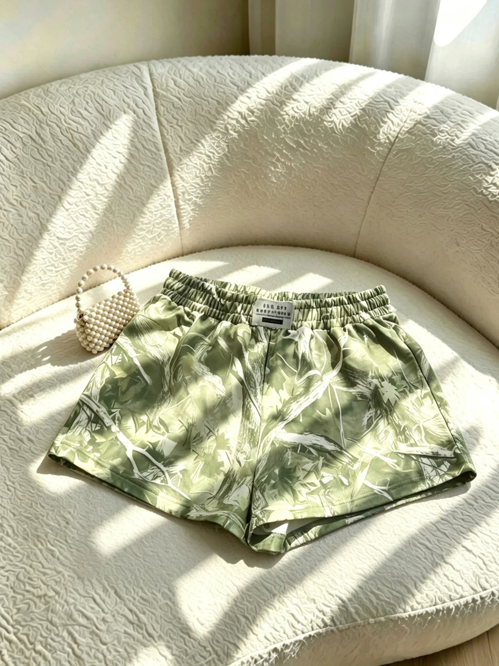 Women'S Summer Solstice 1pc Forest Branch Print Casual Shorts, High-Waist Elastic Waist Loose Hot Pants, Women'S Spring/Autumn Outdoor Street Commute Comfortable Breathable Individual All-Match Style - Tactical Green
