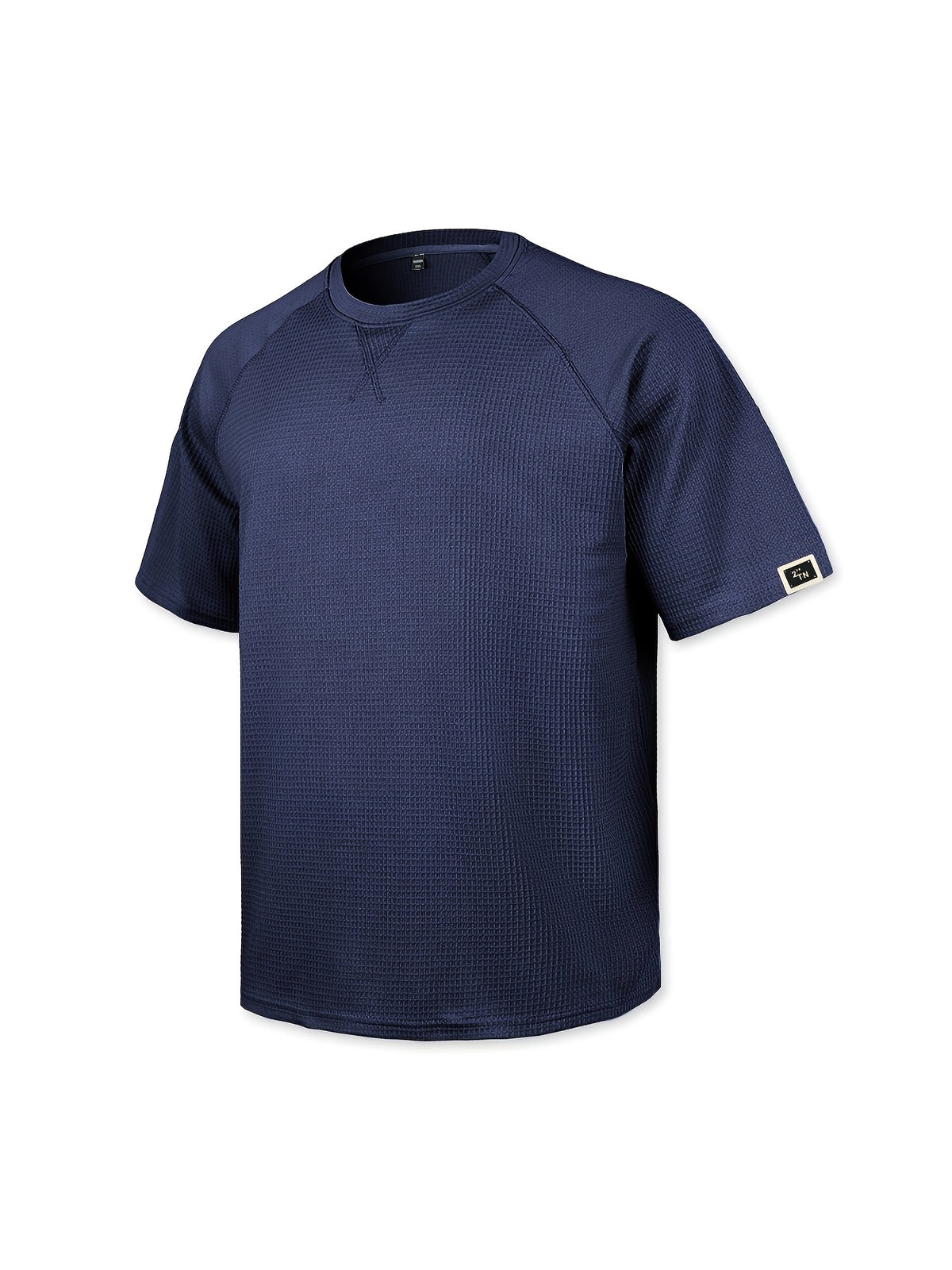 Men'S Waffle Knit Crew Neck T-Shirt, Lightweight And Breathable Short Sleeve Casual Tee with Premium Fashion Handcrafted Labeling. Comfortable Loose-Fit Summer Top Perfect for Daily Wear, Street Style, Vacations, Travel, Outdoor Activities - Navy Color