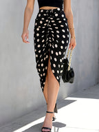 Hip-Hugging Drawstring Pleated Polka Dot Sexy Women's Skirt - Black
