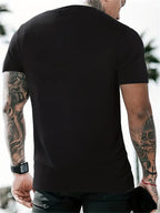 Warner Licensed DC Distressed Bat Symbol Embedded Gotham City Silhouette Print Loose Round Neck Short Sleeve T-Shirt - Black