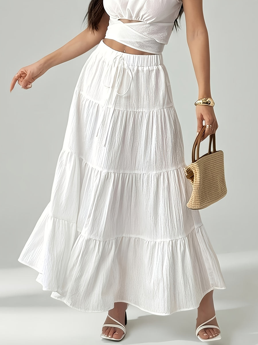 Women'S Casual Multi-Layered Cake Skirt for Spring/Autumn And Winter/Summer, Versatile, Fashionable And Elegant Skirt, Suitable for Holiday Dates And Lunch Vacations, White Skirt Summer Skirt, Elegant Women'S Skirt - White