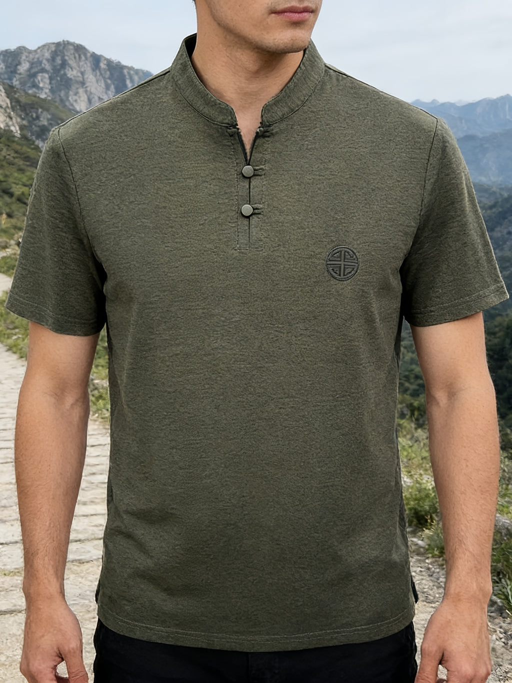 Summer New Fashion Chinese Style Comfortable Fabric Men'S Casual Sports Polo Shirt Short Sleeve, Gift, Casual Wear - Olive Green