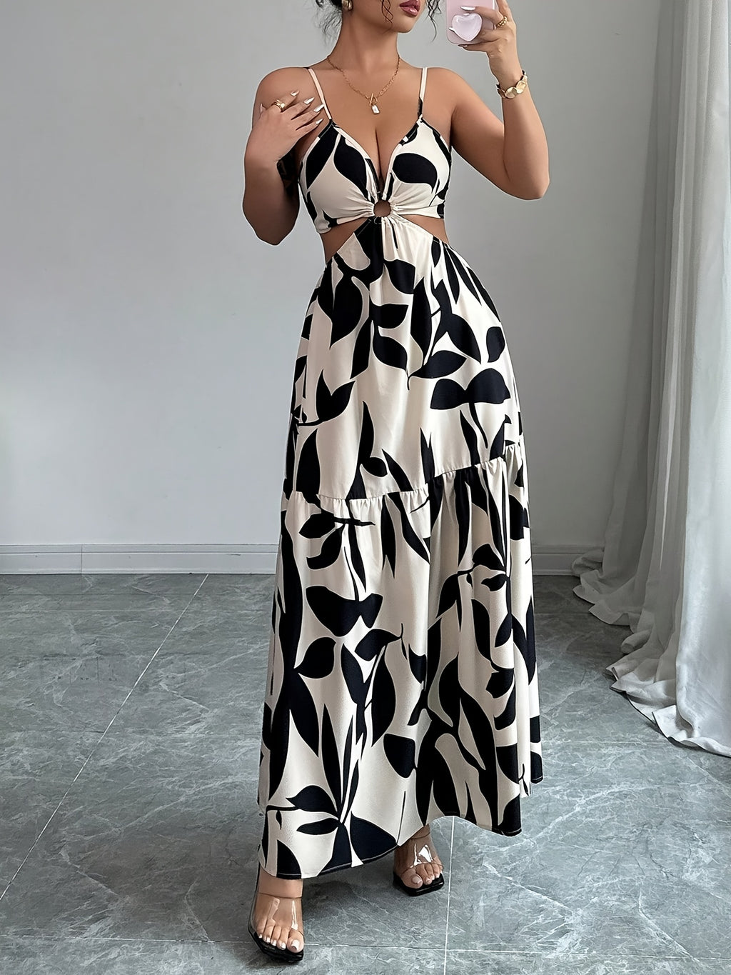 Women's Summer New Arrival Floral Dress with Thin Straps and Cinched Waist - Mixed colors