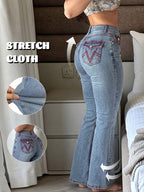 Women's Y2K Washed Denim Jeans Solid Color, Body-Hugging & -Enhancing, Featuring Striking Visual Stitching Versatile Flared Streetwear - Blue