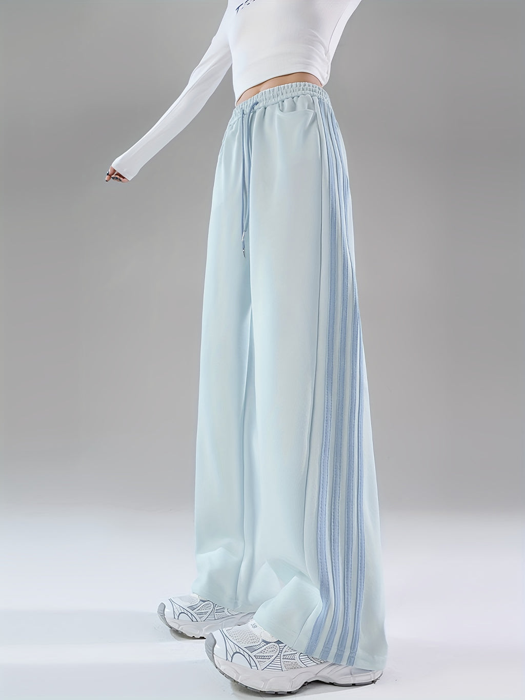 2025 Autumn Casual Easy Line Contrast Patchwork Casual Trousers American Loose Long Pants Women'S - 1A67 Haze Blue Patchwork With Blue