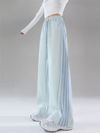 2025 Autumn Casual Easy Line Contrast Patchwork Casual Trousers American Loose Long Pants Women'S - 1A67 Haze Blue Patchwork With Blue