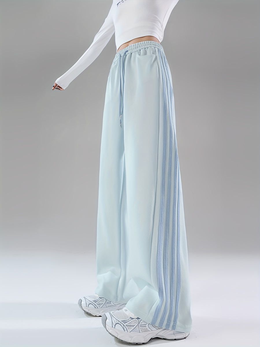 2025 Autumn Casual Easy Line Contrast Patchwork Casual Trousers American Loose Long Pants Women'S - 1A67 Haze Blue Patchwork With Blue