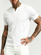 [Pearson OBM] Summer Cool Short Open V-Neck Men'S Henley Shirt, Stretchy Comfortable Solid Base Layer, Breathable And Flat Fit, Practical Men'S Birthday Gift Holiday Item, All-Scene Wear for Fitness, Hiking, Home, And Vacation - White
