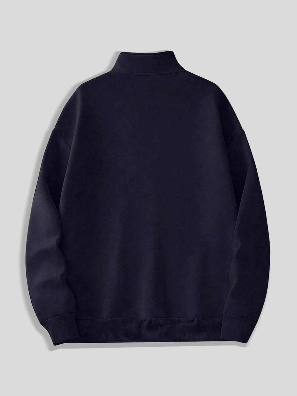 Heavyweight -Lined Stand Collar Half-Zip Cardigan with Skin-Friendly Polar Lining, Simple and Versatile Men's Long-Sleeve Top - Navy Color