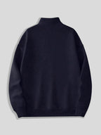 Men's Casual Half-Zip Stand Collar Sweatshirt, Thickened and Warm, Drop Shoulder Fit, Daily Long-Sleeve Top - Navy Color