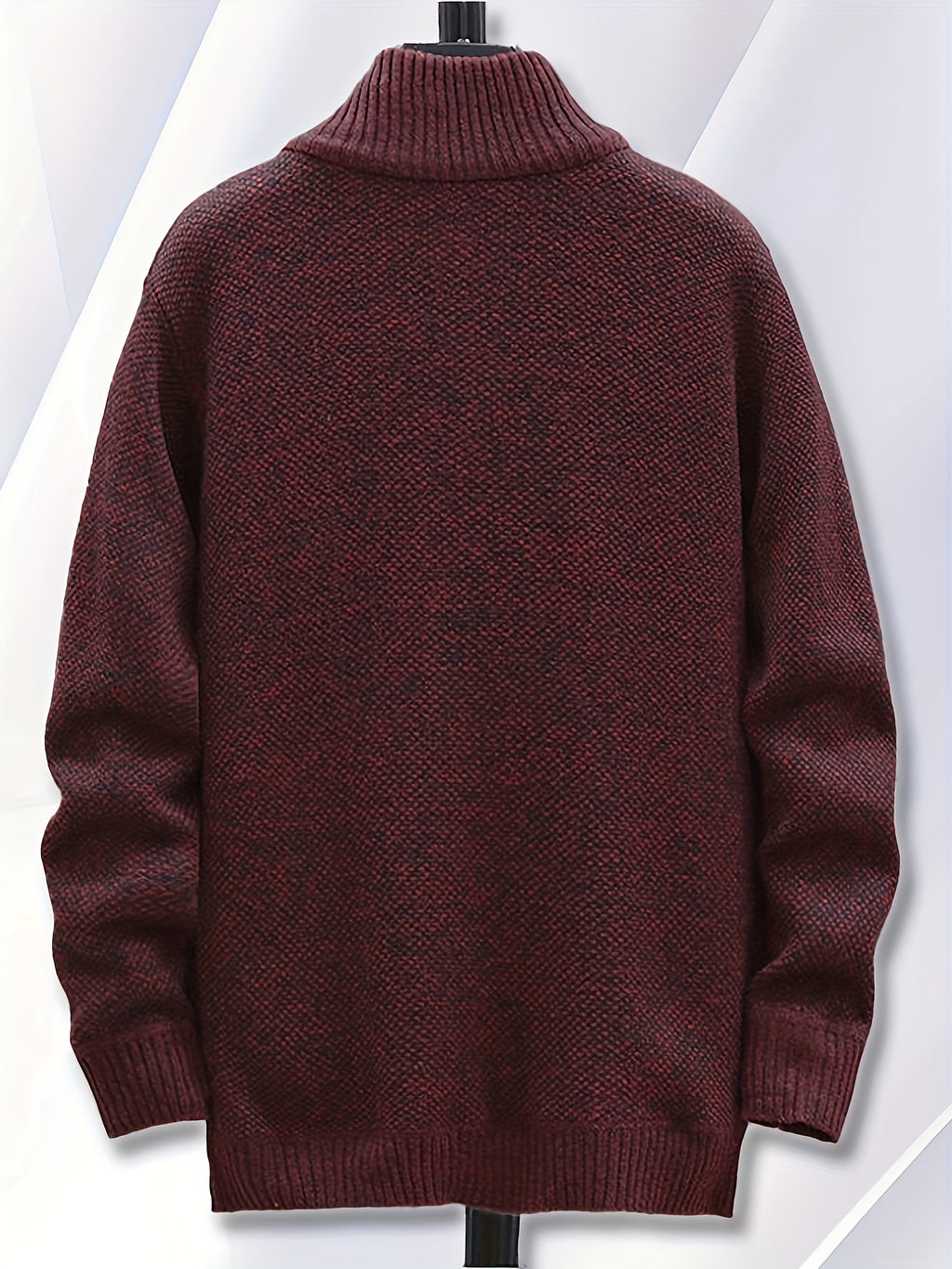 1pc Single Piece Men'S Autumn And Winter Stand Up Collar Knitted Sweater Jacket, Autumn And Winter Knitted Sweater Zipper Cardigan, Casual Thick Warm Sweater Jacket (Solely Includes 1 Jacket) - Burgundy