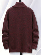 1pc Single Piece Men'S Autumn And Winter Stand Up Collar Knitted Sweater Jacket, Autumn And Winter Knitted Sweater Zipper Cardigan, Casual Thick Warm Sweater Jacket (Solely Includes 1 Jacket) - Burgundy