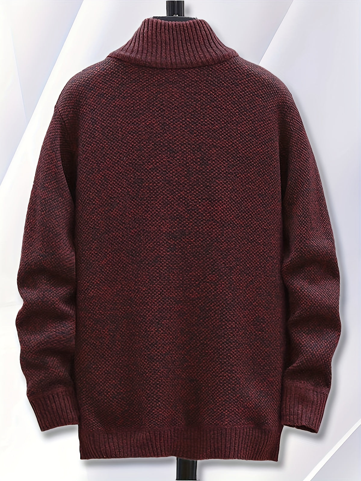 1pc Single Piece Men'S Autumn And Winter Stand Up Collar Knitted Sweater Jacket, Autumn And Winter Knitted Sweater Zipper Cardigan, Casual Thick Warm Sweater Jacket (Solely Includes 1 Jacket) - Burgundy