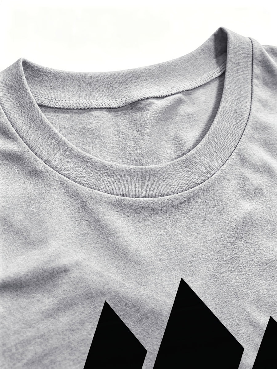 Summer New European And American Style Women'S Print Loose Fit Casual Short Sleeve T Shirt Top - Grey