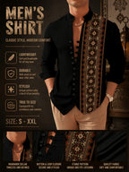Men's Stand Collar Long Sleeve 11 Buttons Shirt Vintage Ethnic Geometric Print Slim Fit Shirt Business Casual Daily Commute Party Vacation Versatile Top|| - Mixed colors