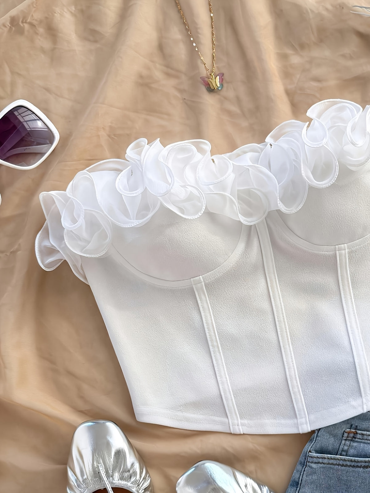 Women's Fashion Strapless Crop Top Beach Sexy Backless Sleeveless Top - Milky
