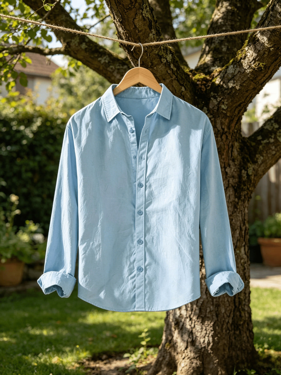 Single Piece Men'S Solid Color Long-Sleeve Shirt, Loose And Soft Button-Up Cardigan Design, Comfortable And Skin-Friendly, Available in Multiple Colors, Versatile for Daily Wear And Outdoor Adventures - Sky Blue