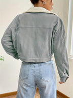 Women'S Short Corduroy And Lamb Jacket for Autumn And Winter, Featuring a Fleece Collar, Versatile Korean-Style Warm Top - Space Gray