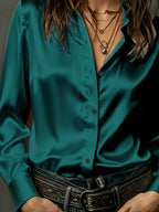 Women's All-Season Commuter Satin Shirt - Peacock Blue