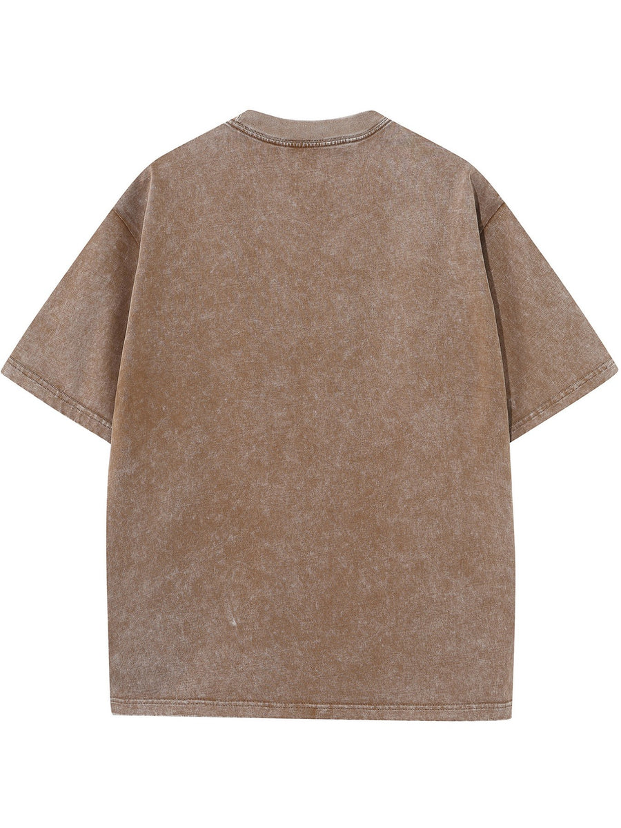 Licensed by WB Warner, Men's Old Cotton 100% Cotton Washed Crew Neck T-Shirt, Mask Contour Minimalist Graphic Design, Loose Version, Men's Casual Cotton Versatile Loose Summer Short Sleeve T-Shirt - Brown 1