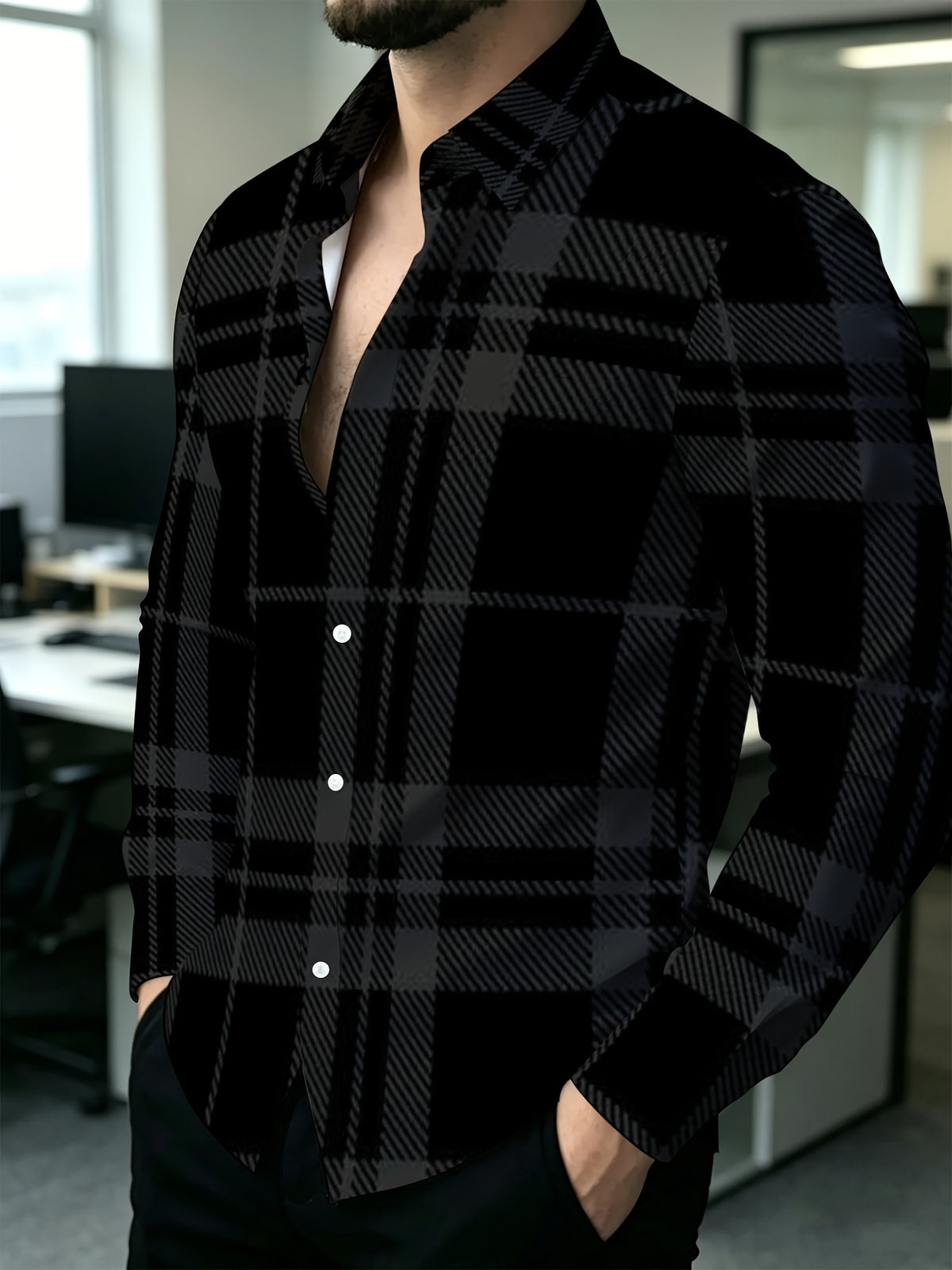 Men's Autumn Plaid Shirt Single-Breasted Button-Up Collar - Classic Plaid Suitable for Business Casual, Office Commuting & Daily Wear, Machine Washable Comfortable Fit Shirt for Spring/Autumn Wardrobe - Mixed colors