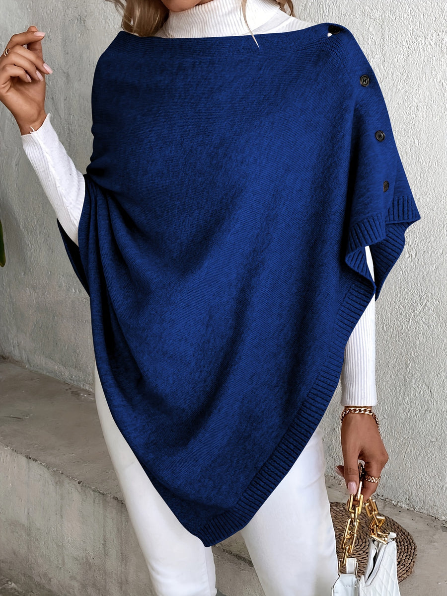 A Versatile Cape That Can Be Styled in Various Ways Throughout The Year, Featuring an Elegant Design, Solid Colors, Buttons, And Suitable for Air-Conditioned Environments - Blue