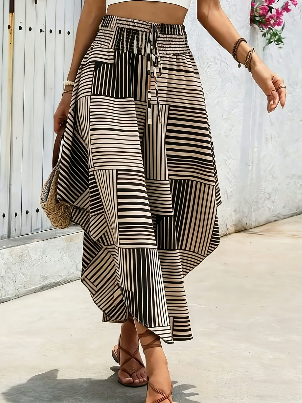 Women's Fashion New Style Skirt with Random Print and Irregular Hem Design, Suitable for Spring/Summer Daily Casual Wear and Vacations - Polychrome