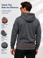 Hoodie, Men'S Fashion Color-Block Zip-Up Hoodie, Multi-Pocket Design Showcasing Individuality, Solid Casual Versatile Hoodie, Autumn/Winter Outerwear - Dark Gray