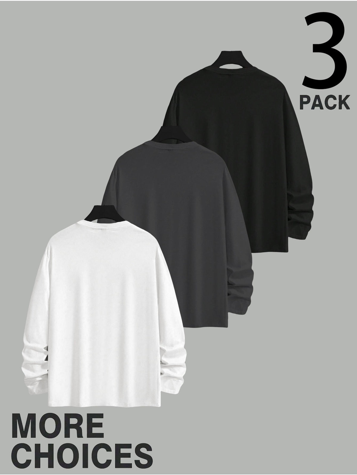 Men'S Long Sleeve T-Shirt - 3pcs Men'S Off-Shoulder Loose Round Neck Long Sleeves, City Name on Chest with Side Seam Vertical Inspirational Slogans And Dual Position Text Prints, Oversized Off-Shoulder Cut Accommodating Body Types - Mixed colors