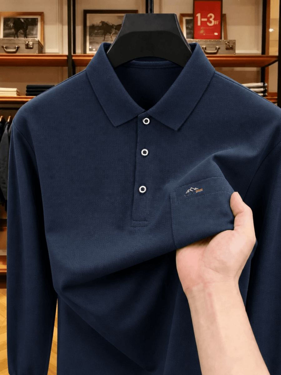 Men'S Clothing Christmas Father'S Day Gifts Golf Fishing Tennis Sports Solid Color Lapel Long Sleeve Polo Shirt Soft Skin Friendly Real Pocket Casual Pullover Top for Middle-Aged Elderly Dad Grandpa Spring Autumn Daily Wear - On Cyan