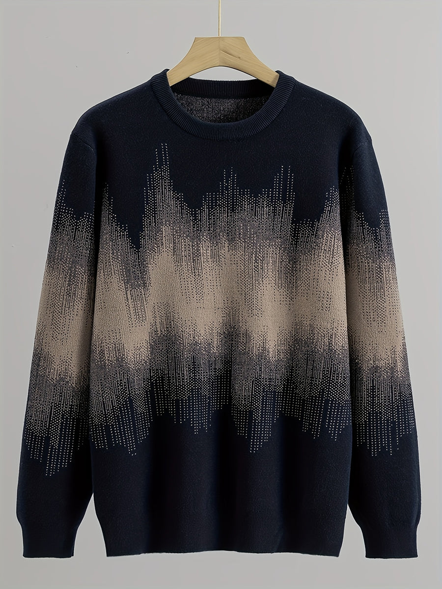 Men's Gradient Jacquard Sweater, Autumn/Winter Versatile Casual Knit Pullover - Navy Color