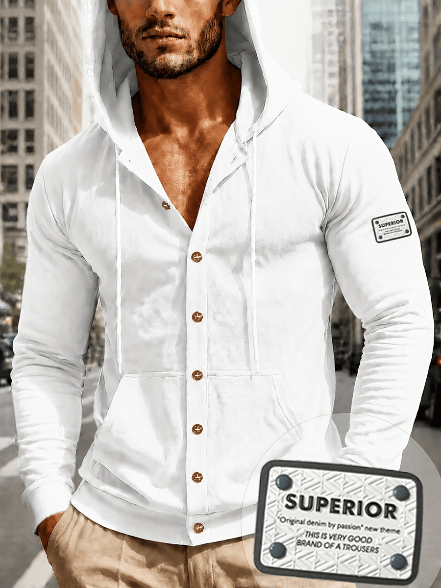 Men'S Casual Fashion Solid Color Long Sleeve All-Match Sweatshirt - White