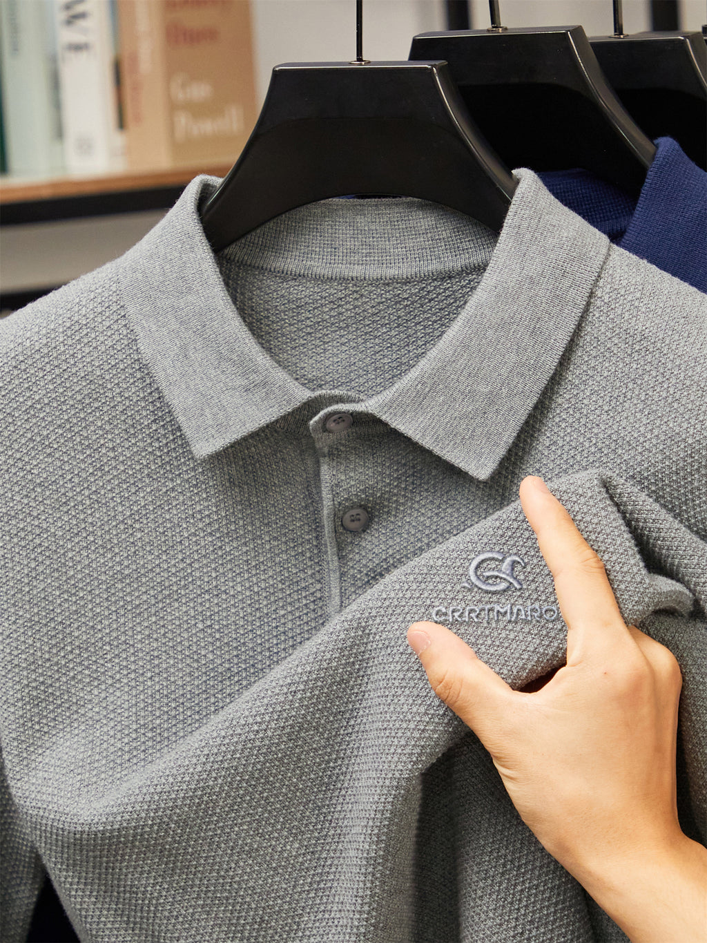 ZBZP Autumn/Winter Knitted 3D Solid Color Lapel Polo Sweater, Basic Knit Pullover, Men's Fashion Long-Sleeve Knitwear XD - Grey