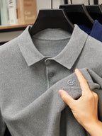 ZBZP Autumn/Winter Knitted 3D Solid Color Lapel Polo Sweater, Basic Knit Pullover, Men's Fashion Long-Sleeve Knitwear XD - Grey