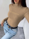 Women'S Autumn Winter New Mid-High Neck Fitted Top, Can Be Worn Inside Or Outside, Elastic Fabric, Soft And Skin-Friendly Warm, Easy Waist-Cinching Style, Casual All-Match "Copenhagen Denmark Travel Souvenir" - Khaki