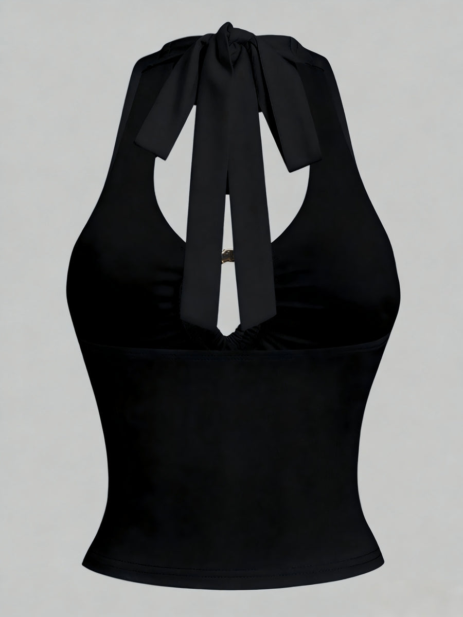 New Spring/Summer Style | Solid Color Halter Top | Slim Fit & Sexy | Elegant & Chic | Suitable for Vacation And Daily Wear - Black
