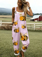 Green Jumpsuit with Cartoon Bee Pattern - 0578 - Pink Color