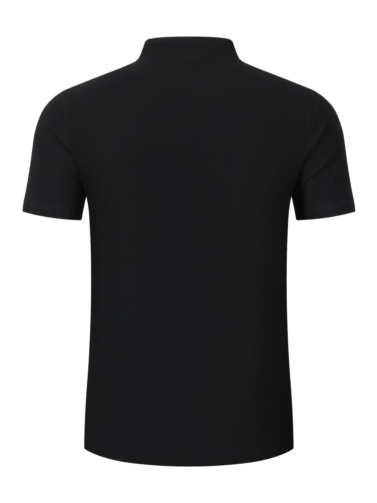 New Men's Cotton-Cotton And Linen Blend Blend Stand Collar Henley Short Sleeve T-Shirt, Half-Open Placket Button Casual Breathable Lightweight Summer Beach Top - Black
