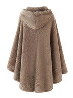 Plus Size - 1pc Faux Horn Button Size Free Solid Color Fashion Hooded Cape - Tawny