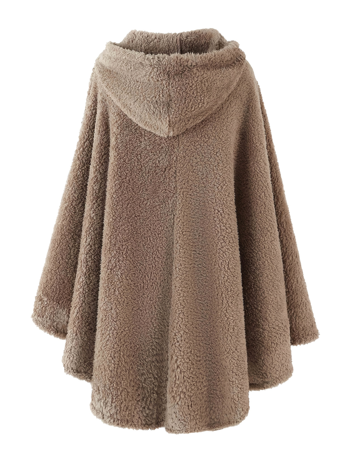 Plus Size - 1pc Faux Horn Button Size Free Solid Color Fashion Hooded Cape - Tawny