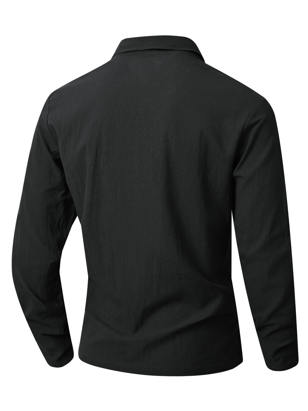 KJ-CX023-YY Old Money Style Men'S Solid Color Henley Lapel Long Sleeve Top V-Neck Pullover Shirt Beach Vacation Casual Shirt Outerwear - Black