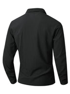 KJ-CX023-YY Old Money Style Men'S Solid Color Henley Lapel Long Sleeve Top V-Neck Pullover Shirt Beach Vacation Casual Shirt Outerwear - Black